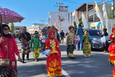 Penampilan salah satu peserta Pawai Budaya meriyahkan HUT ke 25 Kabupaten Nunukan. (dv)